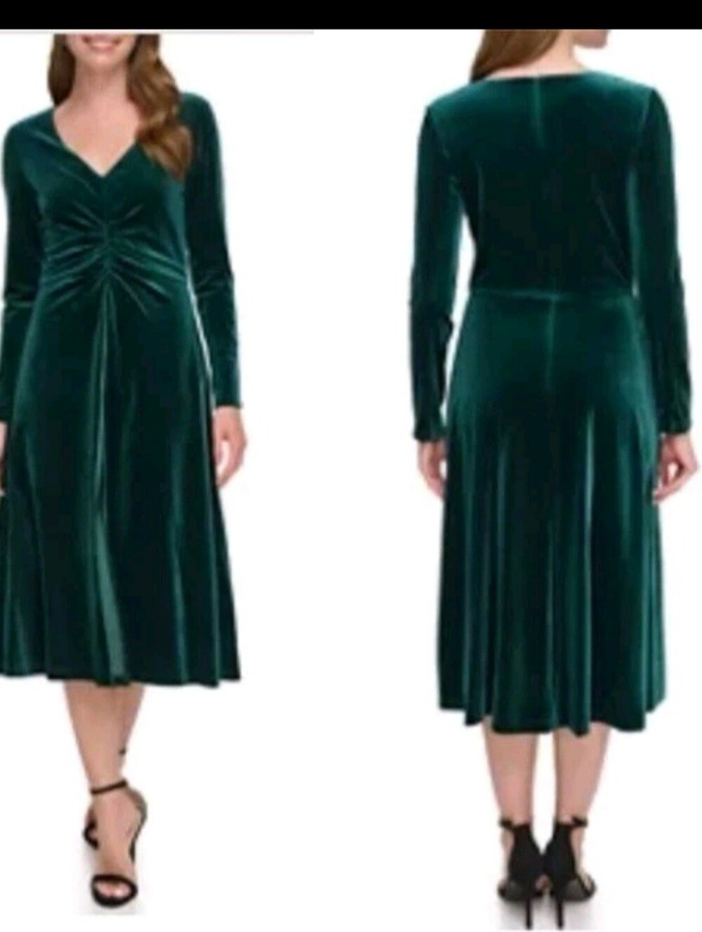 Eliza J Women's Size 12 Emerald Green Velvet Midi Dress Twist Front V neck NWOT